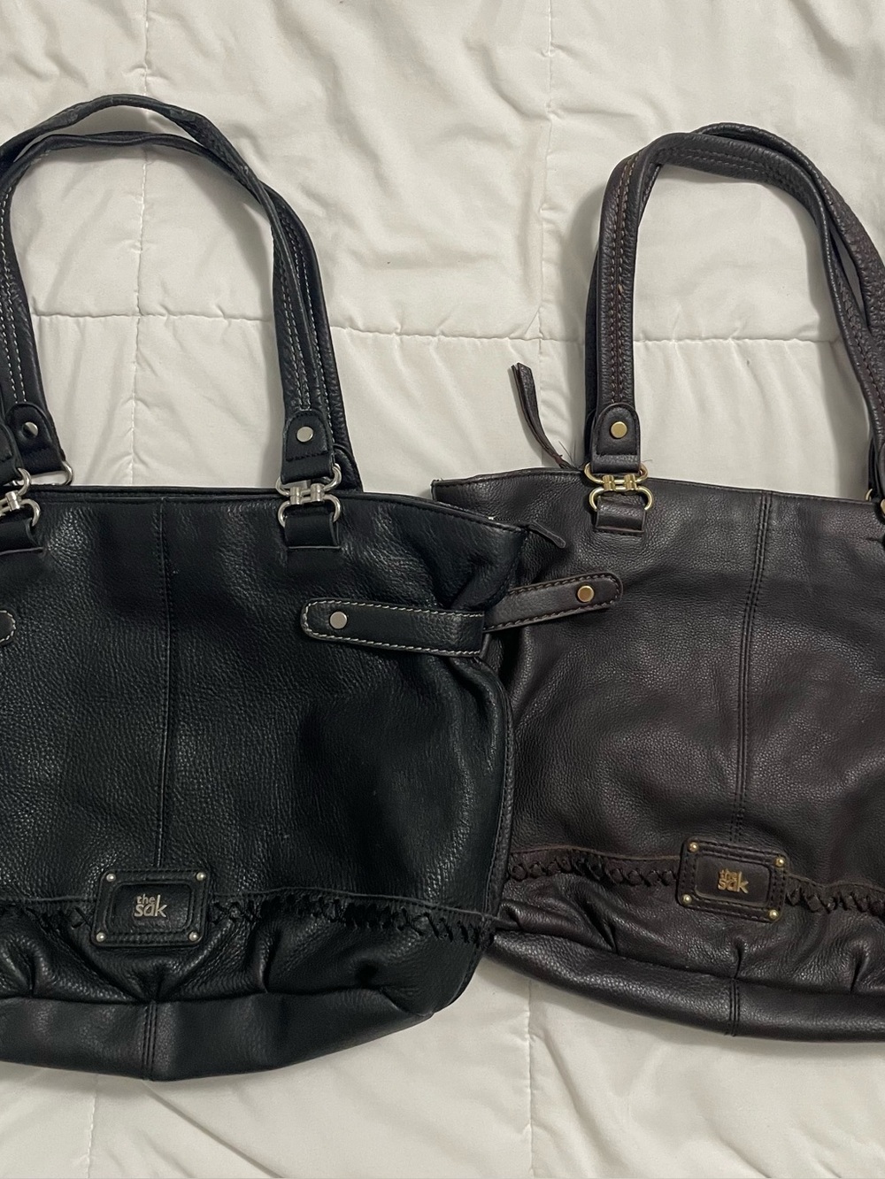 The Sak black and brown  Leather Totes with Multicolor Floral Lining